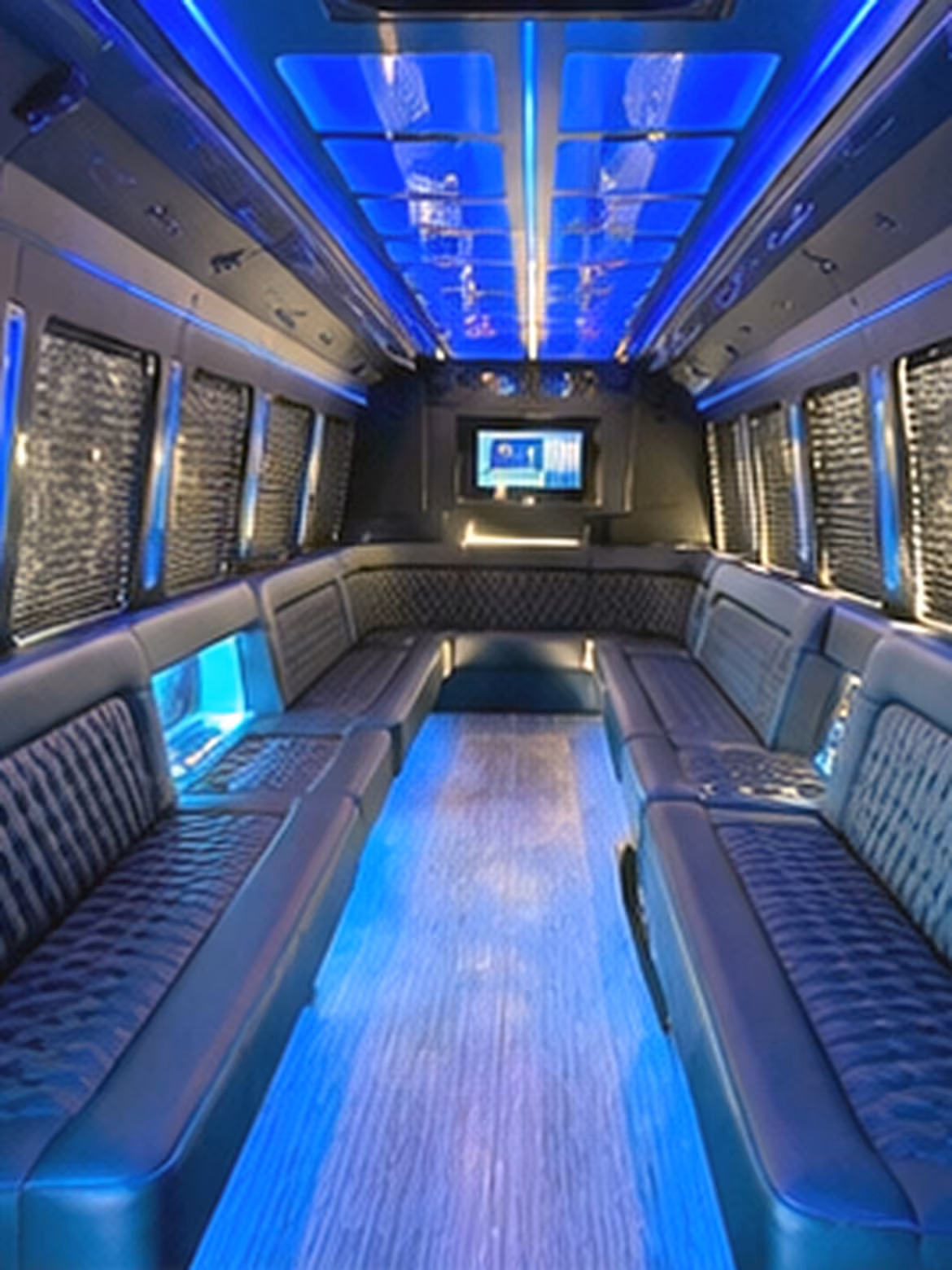 Passenger seating aboard a party bus rental serving West Jordan