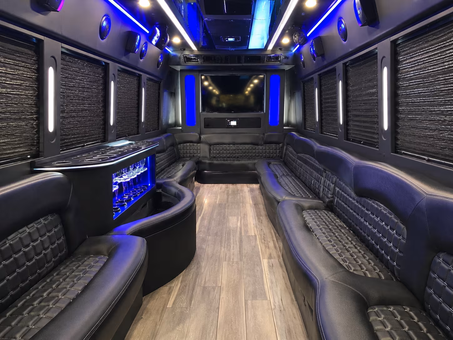 Interior of a party bus rental serving West Jordan