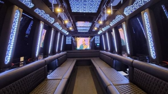 Interior of West Jordan Party Bus Company's 40 Passenger Party Bus in Millcreek