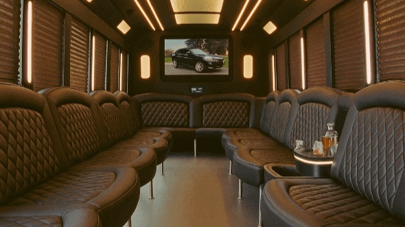 Interior of West Jordan Party Bus Company's 50 Passenger Party Bus in Taylorsville
