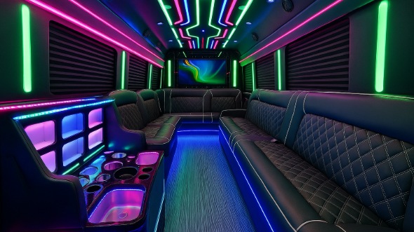 Interior of West Jordan Party Bus Company's 50 Passenger Party Bus in West Jordan
